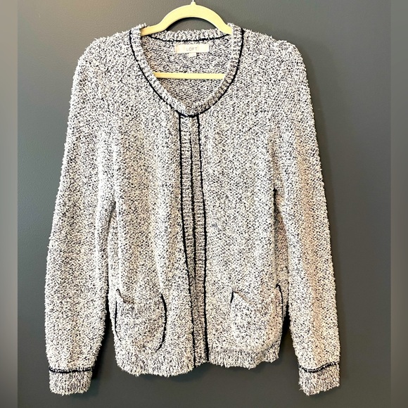 LOFT Sweaters - LOFT Super Soft Cozy Cardigan Blazer. Size Large. Black white. Pockets.